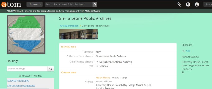 Aperçu partiel de page d'accueil descriptive d'institution de conservation d'Archives (norme ISDIAH)